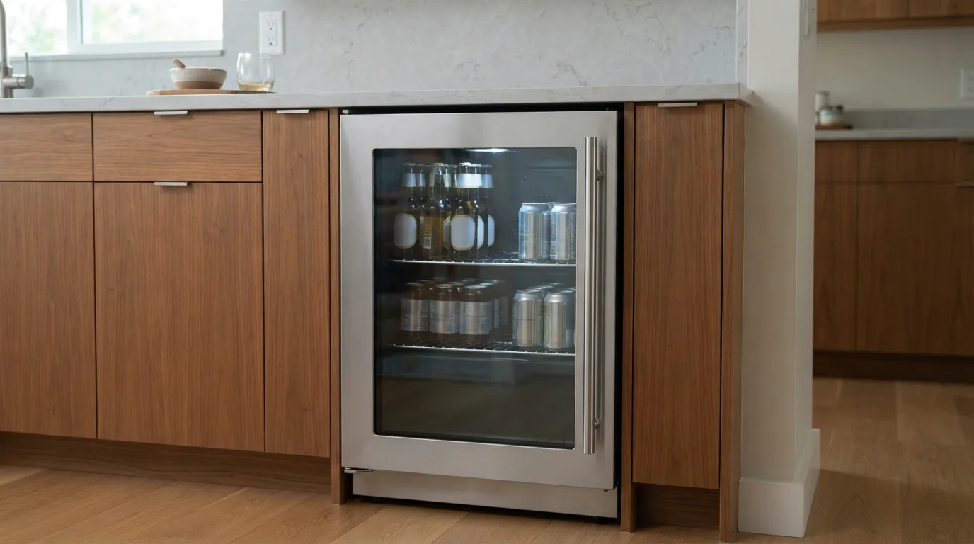 The stainless steel EdgeStar BR2001SS ultra-low temp refrigerator in a kitchen.