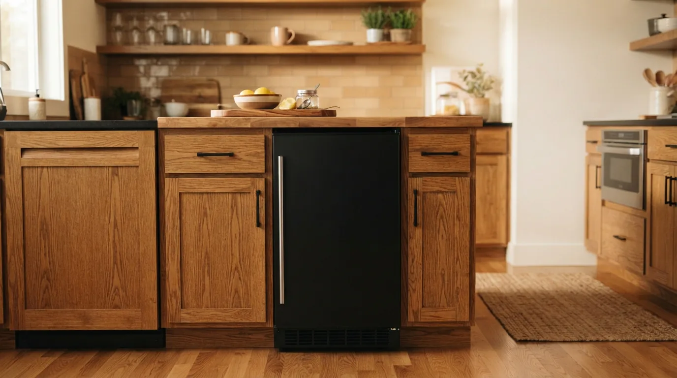 Black-finished 50 lb ice maker with 25 lb storage capacity
