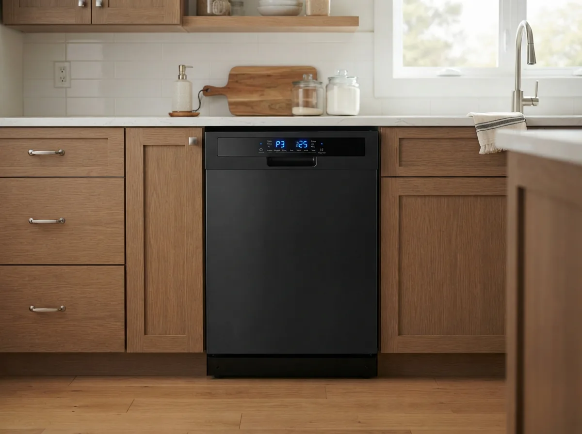 EdgeStar BIDW1802BL 18-Inch Wide Built-In Dishwasher with digital display in black finish.