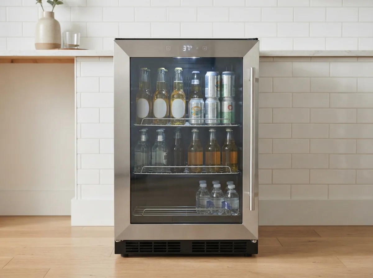 A stainless steel EdgeStar BR2001 ultra-low temperature refrigerator for kegerator conversion.