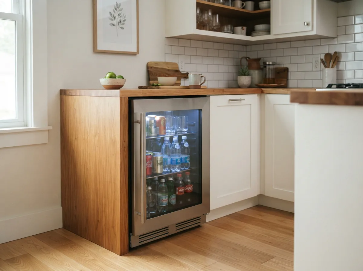 A compact 18-inch EdgeStar BR1000 stainless steel refrigerator for kegerator conversion.