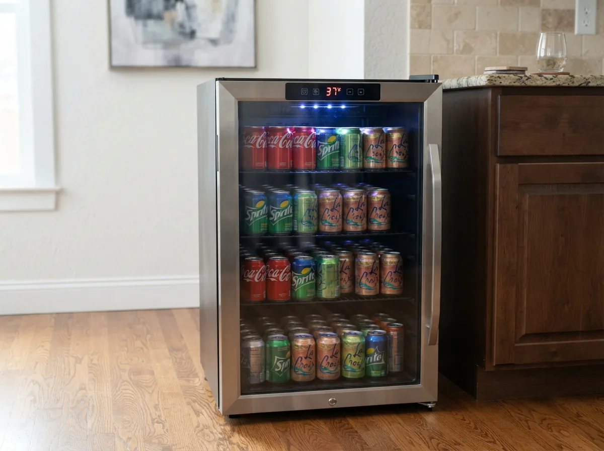 EdgeStar BWC121 19 Inch Wide 105 Can Capacity Beverage Center in stainless steel.