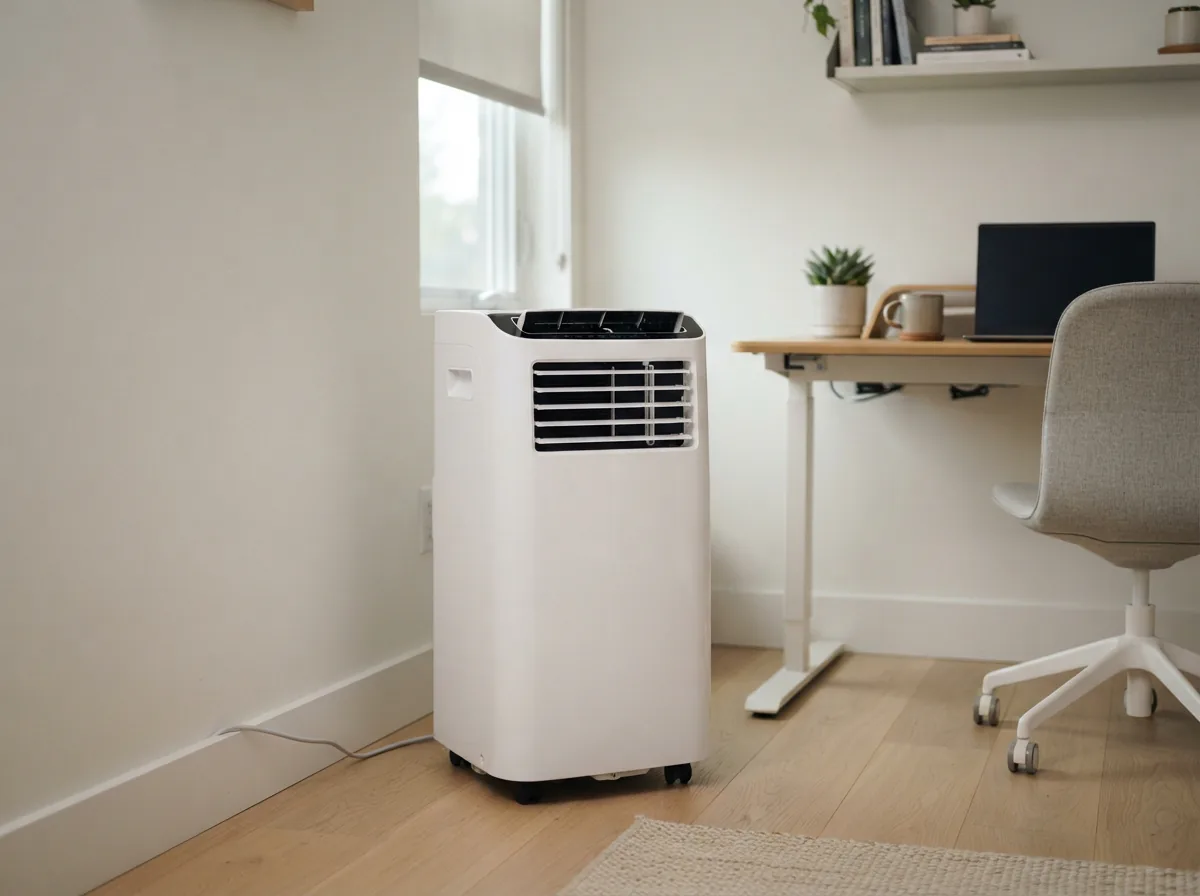 A simple EdgeStar portable air conditioner in a small office space.