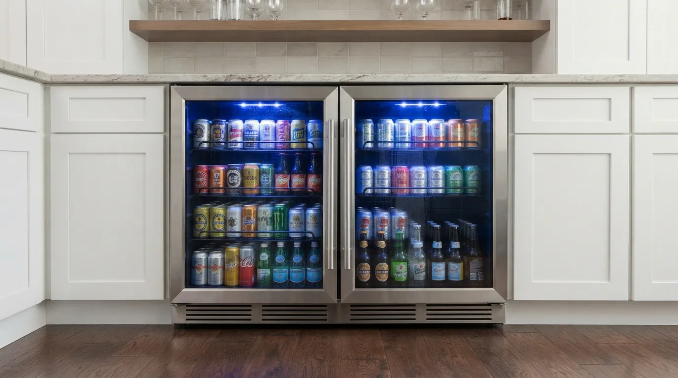 EdgeStar CBR902SGDUAL 30 Inch Wide 160 Can Built-In Side by Side Beverage Cooler.